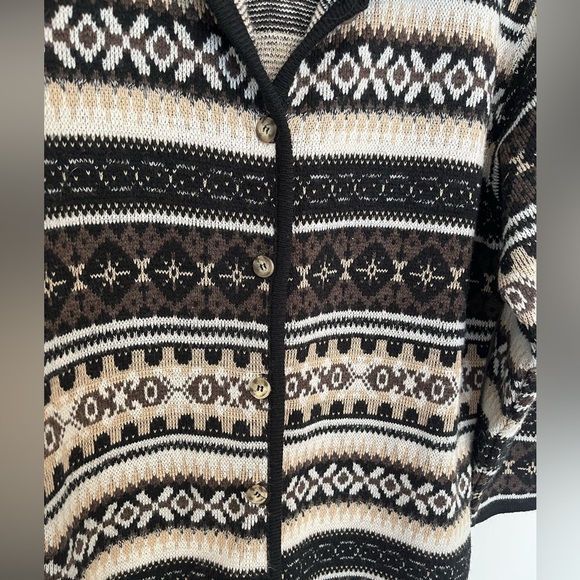 Vintage Fair Isle Knit Button-Up Cardigan Classic Nordic pattern - Picture 5 of 6
